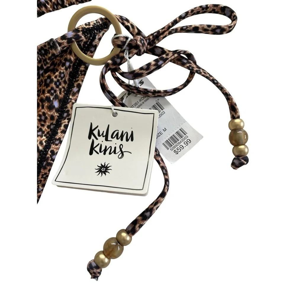 Kulani Kinis Women's Bikini Set Leopard Print Top M Bottoms L New Swim Suit